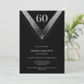 Modern Black Silver 60. Geburtstagsparty Einladung (Stehend Vorderseite)