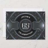Modern Black Silver 65. Geburtstagsparty Einladung (Rückseite)