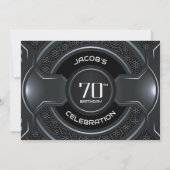 Modern Black Silver 70th Birthday Party Einladung (Rückseite)