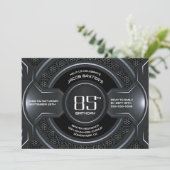 Modern Black Silver 85. Geburtstagsparty Einladung (Stehend Vorderseite)