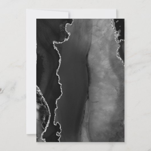 Modern Black Silver Agate Save the Date (Rückseite)