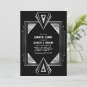 Modern Black & Silver Art Deco Rehearsal Dinner Einladung (Stehend Vorderseite)