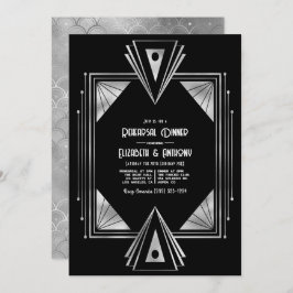 Modern Black & Silver Art Deco Rehearsal Dinner Einladung