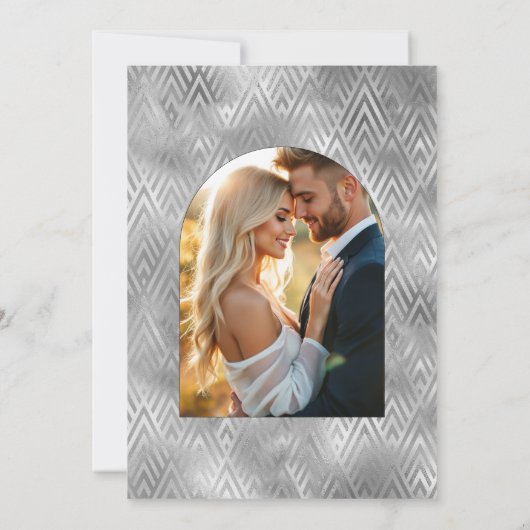 Modern Black & Silver Gatsby Art Deco Wedding Einladung (Rückseite)