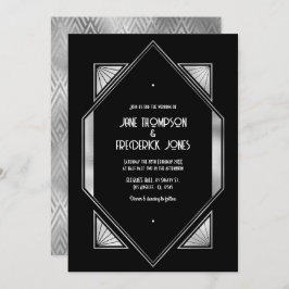 Modern Black & Silver Gatsby Art Deco Wedding Einladung
