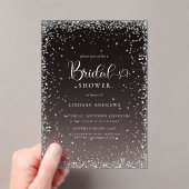 Modern Black Silver Glitter Bridal Shower  Acryleinladungen (Insitu (Handheld))