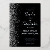 Modern Black Silver Glitter Edge Wedding Folieneinladung (Vorderseite)