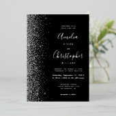 Modern Black Silver Glitter Edge Wedding Folieneinladung (Stehend vorne)