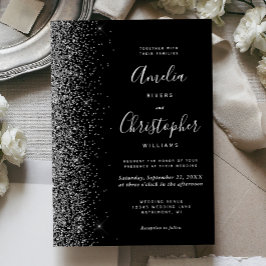 Modern Black Silver Glitter Edge Wedding Folieneinladung
