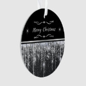Modern Black Silver Sparkle Script Family Business Ornament (Vorderseite)