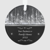 Modern Black Silver Sparkle Script Family Business Ornament (Rückseite)