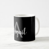 Modern Black Silver Stylischer Monogramm Name Kaffeetasse (VorderseiteRechts)