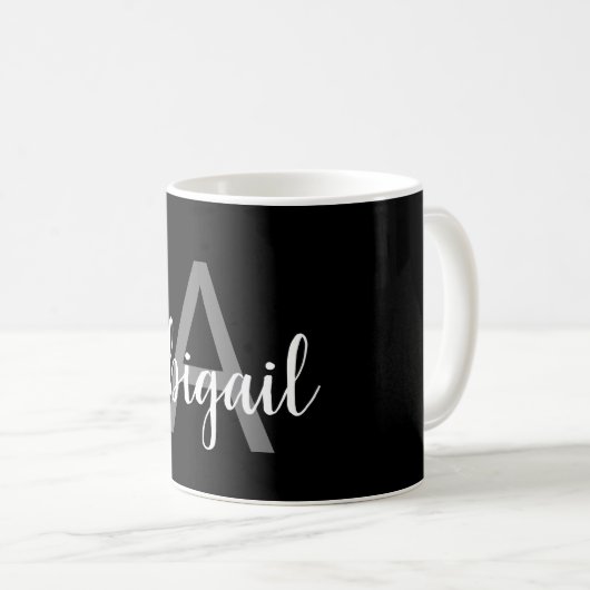 Modern Black Silver Stylischer Monogramm Name Kaffeetasse (VorderseiteRechts)