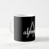 Modern Black Silver Stylischer Monogramm Name Kaffeetasse (Vorderseite Links)