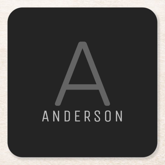 Modern Black Simple Monogram Initial Name Rechteckiger Pappuntersetzer (Vorderseite)