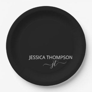 Modern Black Simple Script Giron Monogram Name Pappteller