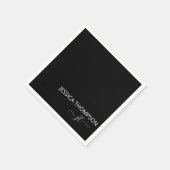Modern Black Simple Script Giron Monogram Name Serviette (Ecke)