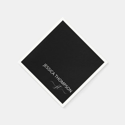 Modern Black Simple Script Giron Monogram Name Serviette (Ecke)