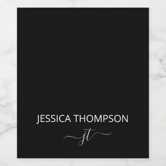 Modern Black Simple Script Giron Monogram Name Weinetikett (Einzelnes Label)