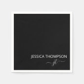 Modern Black Simple Script Monogram Name Cocktail Serviette (Vorderseite)