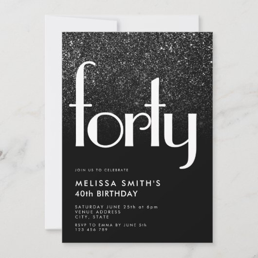 Modern Black Simple Stylish Chic 40. Geburtstag Einladung (Vorderseite)