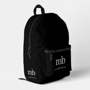 Modern Black Simple Trendy Script Initial Monogram Bedruckter Rucksack