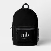 Modern Black Simple Trendy Script Initial Monogram Bedruckter Rucksack (Vorderseite)