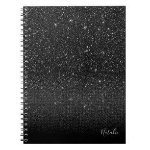 Modern Black Sparkle Glitzer mit Namen Notizblock
