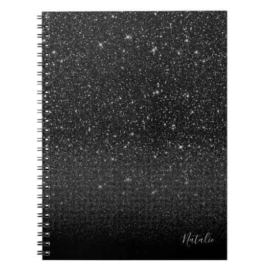 Modern Black Sparkle Glitzer mit Namen Notizblock (Vorderseite)