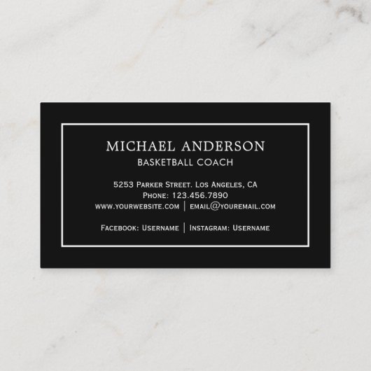 Modern Black Sports Beruflich Basketball Coach Visitenkarte (Rückseite)