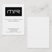 Modern Black Strip Monogram Linen Business Card Visitenkarte (Vorne/Hinten)