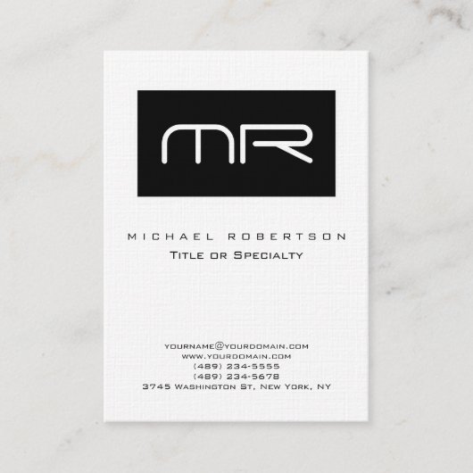Modern Black Strip Monogram Linen Business Card Visitenkarte (Vorderseite)