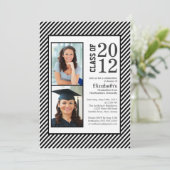 Modern Black Stripes Foto Abschluss Einladung (Stehend Vorderseite)