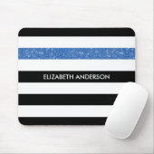 Modern Black Stripes IMITATE Blue Glitz und Name Mousepad (Mit Mouse)