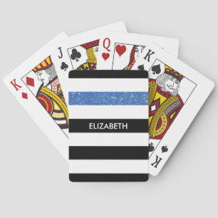 Modern Black Stripes IMITATE Blue Glitz und Name Spielkarten