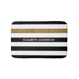 Modern Black Stripes IMITATE Gold Glitz und Name Badematte