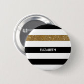 Modern Black Stripes IMITATE Gold Glitz und Name Button (Vorne & Hinten)