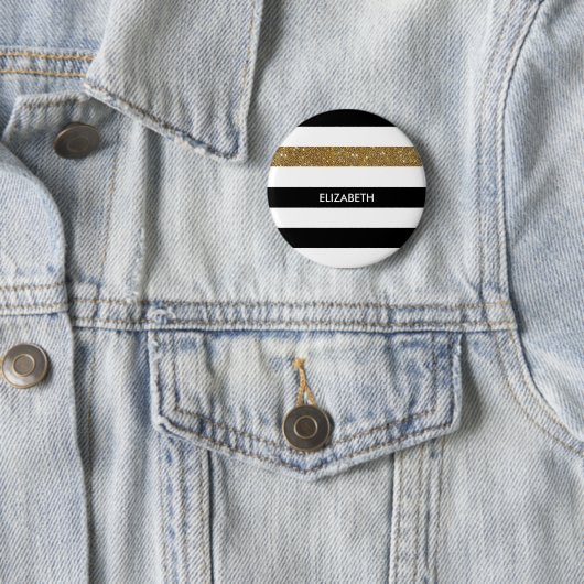 Modern Black Stripes IMITATE Gold Glitz und Name Button (Beispiel)