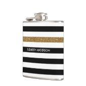 Modern Black Stripes IMITATE Gold Glitz und Name Flachmann (Links)