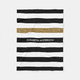 Modern Black Stripes IMITATE Gold Glitz und Name Fleecedecke
