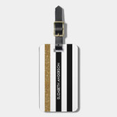 Modern Black Stripes IMITATE Gold Glitz und Name Gepäckanhänger (Vorderseite vertikal)