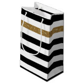 Modern Black Stripes IMITATE Gold Glitz und Name Kleine Geschenktüte (Rückseite Schrägansicht)