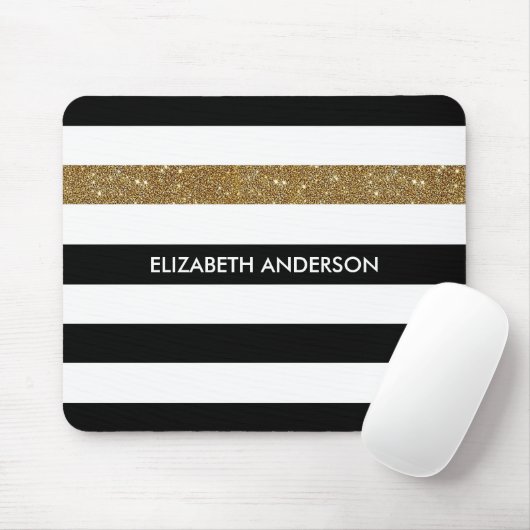 Modern Black Stripes IMITATE Gold Glitz und Name Mousepad (Mit Mouse)