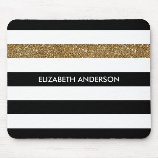 Modern Black Stripes IMITATE Gold Glitz und Name Mousepad (Vorne)