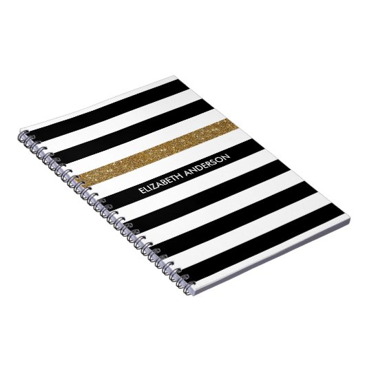 Modern Black Stripes IMITATE Gold Glitz und Name Notizblock (Rechte Seite)