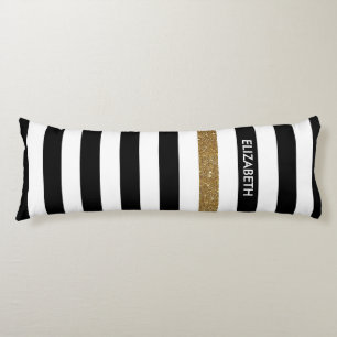 Modern Black Stripes IMITATE Gold Glitz und Name Seitenschläferkissen