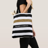 Modern Black Stripes IMITATE Gold Glitz und Name Tasche (Von Nahem)