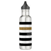 Modern Black Stripes IMITATE Gold Glitz und Name Trinkflasche (Links)