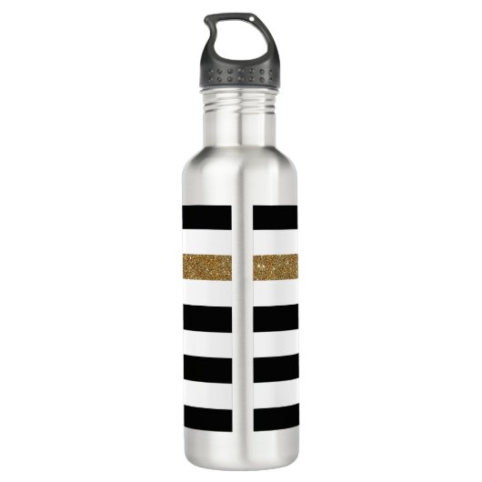 Modern Black Stripes IMITATE Gold Glitz und Name Trinkflasche (Rückseite)