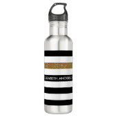 Modern Black Stripes IMITATE Gold Glitz und Name Trinkflasche (Vorderseite)